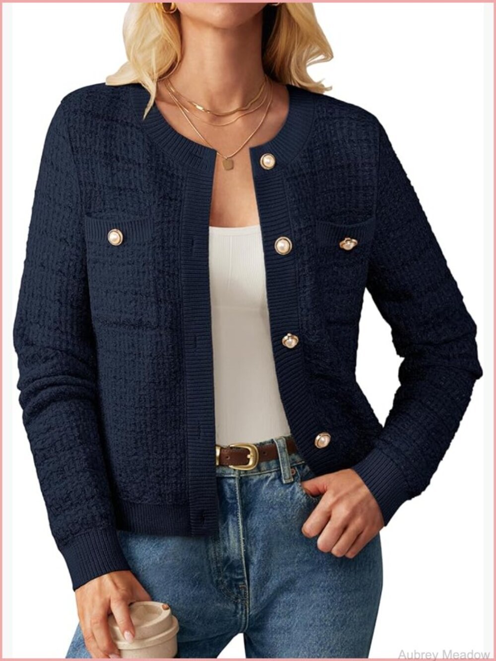 Open Front Button Down Long Sleeve Texture Knit Cardigan with Pockets